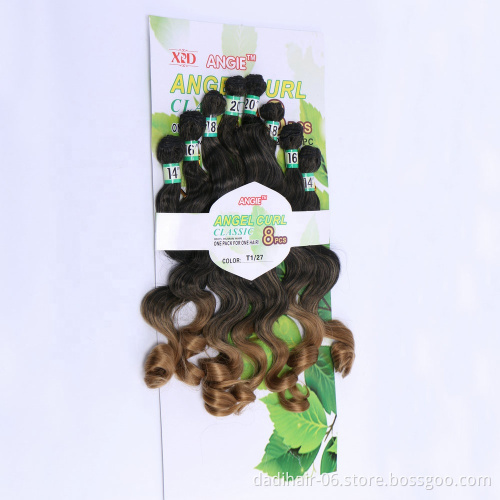 factory price angel curl 8pcs/lot classic heat resistant fiber one pack for one hair,ombre two tone best Synthetic Hair Weave